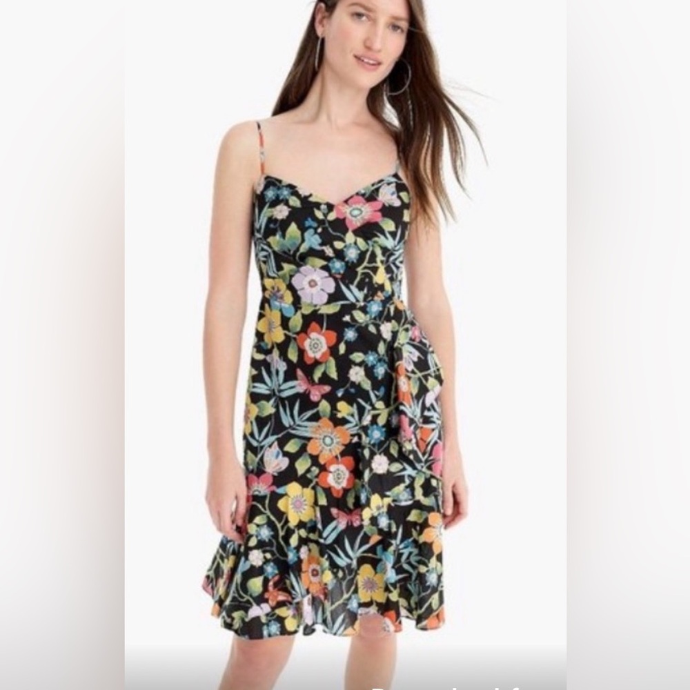 J. Crew x Liberty of London Black Floral Mini Dress with Multicolor Blooms